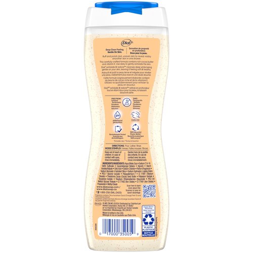 Dial Body Wash, Exfoliate & Restore Cocoa Butter & Orange Extract, 16 Fl Oz Pack of 4, With Vitamin E, Gentle, Leaves Skin Feeling Nourished, Dermatologist-Tested, No Parabens & Sulfates