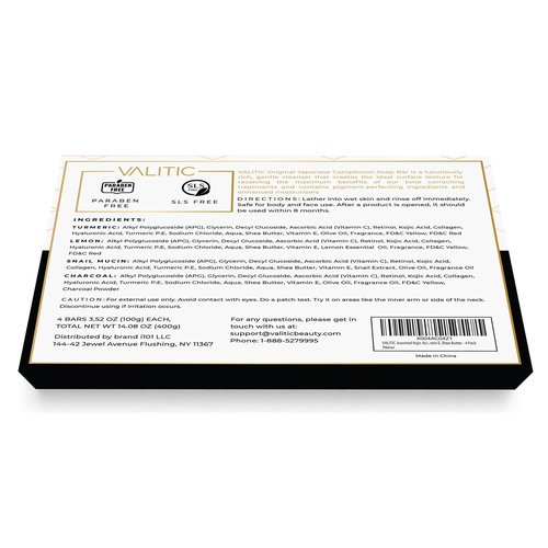 VALITIC Kojic Acid Soap Bars - Turmeric, Snail Mucin, Charcoal and Lemon - 4 Assorted Dark Spot Remover Soaps with Hyaluronic Acid, Vitamin C, Vitamin E and Shea Butter