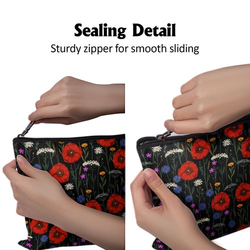 Cafl Boho Wildflower Makeup Bag Floral Botanical Cosmetic Bag for Women Large Capacity Make Up Bag Portable Travel Toiletry Pouch Organizer 10 * 8inch