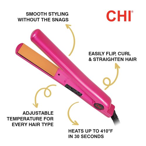 CHI Tourmaline Ceramic Flat Iron Hair Straightener - Professional Styling Tool for Silky Smooth Hair | Pure Pink 1" Plates