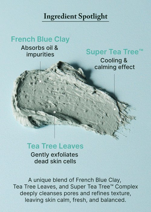 AROMATICA Super Tea Tree Clay Mask Cleanser, Blackhead Remover & Pore Minimizer for Face, Korean Face Wash with Tea Tree Oil, 2 In 1 Acne Skin Care Clay Mask & Cleanser, Oil control (5.0 fl oz)