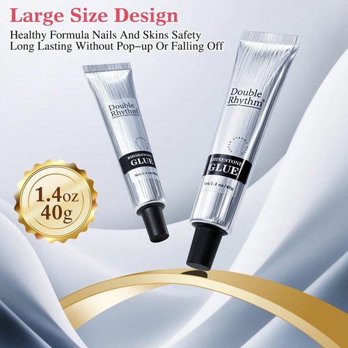 Double Rhythm 1.4 Oz Rhinestone Glue for Nails Gel Glue Design 3D Art Jewels Charm Gem Decoration 40ML Salon DIY (Rhinestone Glue Clear)