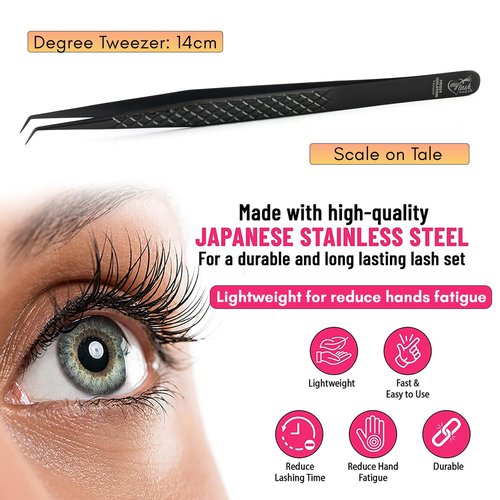 My Lash Tools Eyelash Extension Curved Degree Tweezers for Isolation Lash Extensions 14cm, Best for Individual Isolation & Classic Lashes Japanese Stainless Steel Eyelash Twisers (Black x)