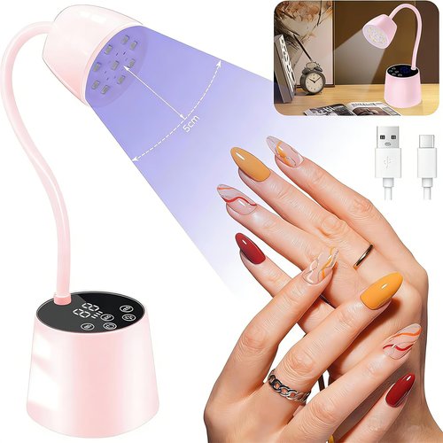 DAQVQ UV Nail Lamp, UV Light for Gel Nails Polish, Rechargeable 2 in 1 Mini Nail Light and LED Desk Lamp with 4 Timers, Auto Sensor & Fast Curing, Gooseneck Nail Light for Home DIY Salon Use