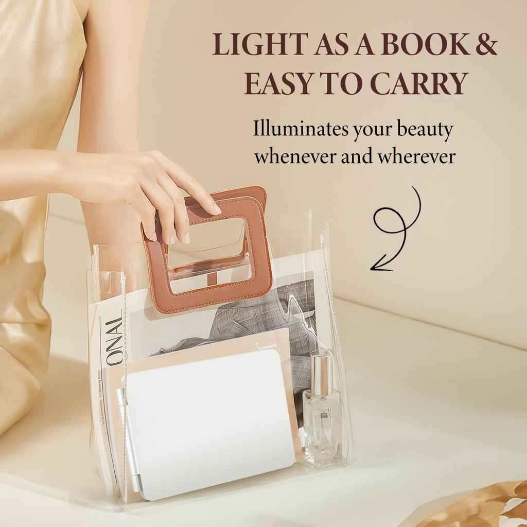Zemmys Travel Makeup Mirror with Time & Temperature Display, 2000mAh Rechargeable Battery, 7.5" Portable Foldable Lighted Mirror