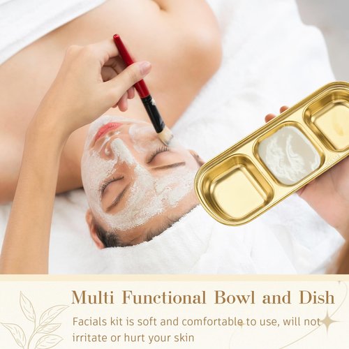 Teenyyou 4 Pcs DIY Esthetician Bowls Face Mask Tray Esthetician Supplies Stainless Steel Gold Compartment Serving Tray Women Skincare Products for Spa Salon Aesthetician Beauty, Nail Art (Medium)