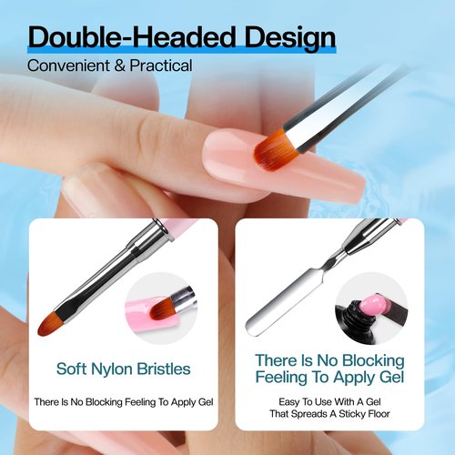 Morovan Poly Gel Slip Solution Kit: 4oz Slip Solution Liquid for Poly Gel Nails Dual-Ended Brush Pusher for Beginner