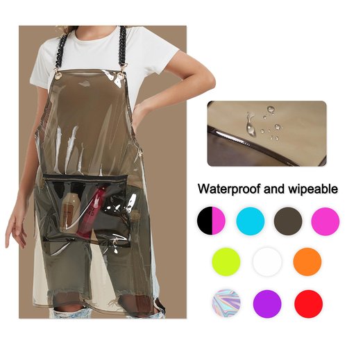 MIKI WELL Hair Stylist Apron for Women - Waterproof Barber Nail Tech Apron Hairdresser Hairstylist Salon Clear Aprons with Large Pocket, Black (22.83”W 29.5”L)