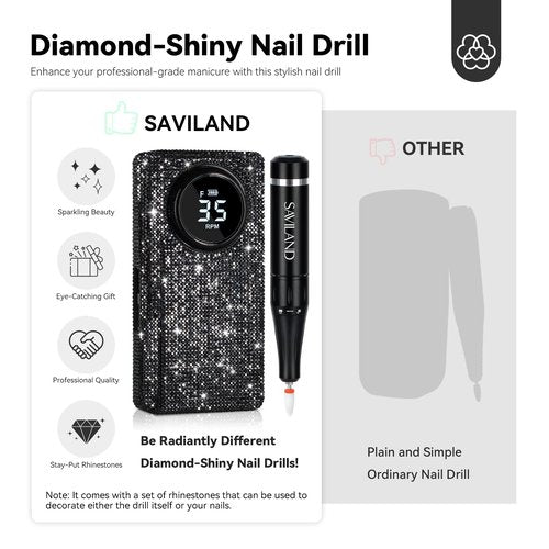 SAVILAND Professional Electric Nail Drill for Acrylic Nails : 35000RPM 2025 Portable Nail File Faster Removal Acrylic Nails & Large Battery Capacity for Nail Art, Pedicure Manicure Home Nail Salon