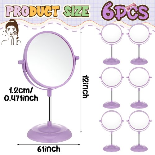 DoubleFill 6 Pcs Spa Party Mirror Spa Party Supplies Sleepover Favors Accessory Make up Table Mirror for Sleepover Slumber Birthday Favors Adult Women Gift(Purple)