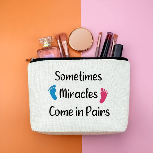 Gfhzdmf Twin Mom Gift Twins Mama Gift for Women Mom Makeup Bag Mommy To Be Pregnancy Announcement Gift for Twins Mother New Mom Cosmetic Bag Mother's Day Christmas New Year Gift for Her Friend Mommy
