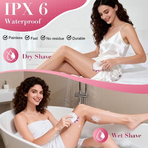 3-in-1 Electric Razors for Women,Bikini Trimmer for Women,7D Painless Electric Shaver with Facial Cleansing Brush,Gifts for Women,Replaceable Hair Remover for Legs Water Resistant Wet/Dry (Pink)
