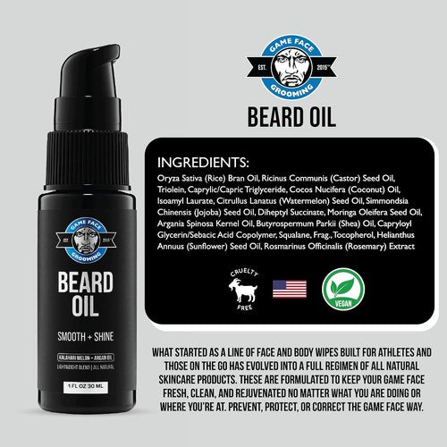 Game Face Natural Beard Oil - Hydrating Men's Beard & Mustache Oil | Eucalyptus & Sea Salt, 1 fl oz | Lightweight Formula for Silky Smooth Shine