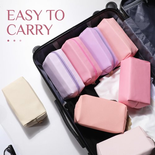 Sanwuta 9 Pcs Makeup Bags Bulk PU Double Zippers Cosmetic Bag Makeup Toiletry Small Pouch Portable Travel Organizers Case for Women Bridesmaid Proposal Gifts(Pink Purple Series)