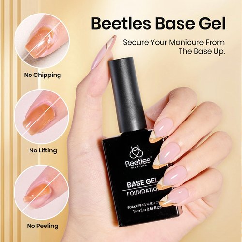 Beetles 6 Pcs 15ml Glossy & Matte Gel Top and Base Coat Set with Protein Nail Prep Dehydrator and Primer Acid-Free & Hema-Free Dehydrate Bond Primer t for Acrylic & Gel Nail Polish Gifts