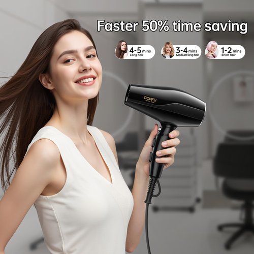 Professional Salon Hair Dryer, CONFU 1875 Watt Negative Ionic Fast Drying Blow Dryer, AC Motor Low Noise Hair Blow Dryer with Diffuser & 2 Concentrator Nozzles