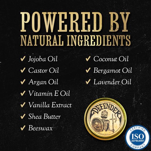 Defender Mens Grooming Set for Mustaches | Defender Mustache Balm 1oz and Platinum Comb Set