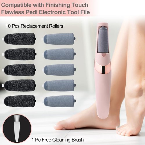 10 Pack Replacement Roller Refills Compatible with Finishing Touch Flawless Pedi Electric Tool File Include a Cleaning Brush (5 Coarse & 5 Fine Rollers)