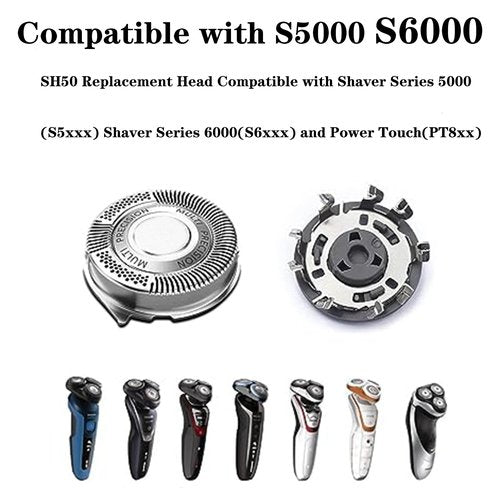 SH50 Replacement Blade Heads for Philipss Norelcos Series 5000 Electric Shavers Blades Head for AquaTouch(S5xxx) PowerTouch(PT8xx PT7xx) and AquaTouch(AT8xx AT7xx) (6 PACK)