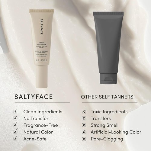 Saltyface Tanning Moisturizer | Self Tanner for Face with Green Tea & Hyaluronic Acid - 1.35 FL OZ (40 ML)