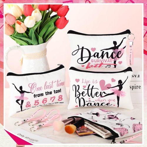 Kacctyen 20 Pcs Dancer Graduation Gifts Bulk Dance Team Makeup Bag for Women Pink Ballet Party Favors Silicone Quote Keychains Dancer Stuff Class Prizes Back to School Birthday Party Gifts for Friend