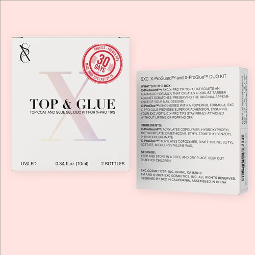 SXC Cosmetics X-Pro Tips Top Coat & Glue Gel Duo Set - Achieve Perfect French Acrylic Nails with Ease