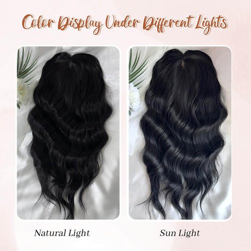 Hair Topper,Wavy Hair Toppers for Women 14inch Natural Looking Hairpiece with Wispy Bangs, Volume Booster Wiglet for Full Coverage, Quick Styling for Party/Date Night/Social/Content Creators