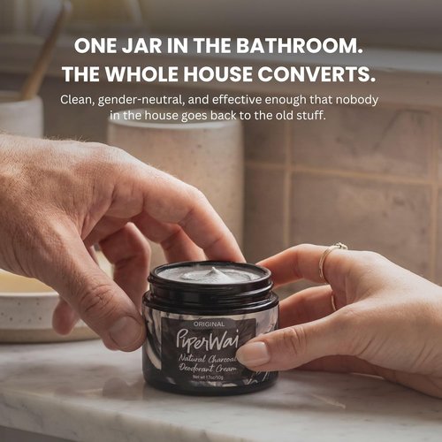 PiperWai Natural Deodorant Cream - Aluminum-Free, Activated Charcoal & Magnesium | 1.7oz (50g) Scented Jar 2-Pack