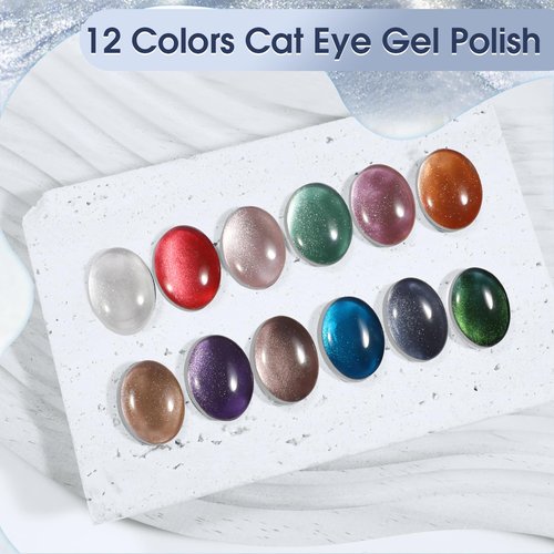 ROSALIND Cat Eye Gel Nail Polish - 12 Colors Cateye Gel Polish with Magnet Stick Sparkle Diamond Effect Soak Off UV Set Magic Magnetic Glitter Nail Art Collection Manicure Gift for Women