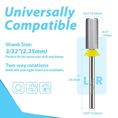 Professional Small Barrel Nail Drill Bit, Flat Top Tungsten Carbide 3/32", Two-Way Rotation E-File Bit for Soft & Hard Gel Removal, Acrylic Shaping Tool for Techs & Beginners, Extra Fine
