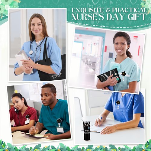 Sieral 5 Pcs Nurse Gifts Bulk for Women NP Gifts Tumbler Tote Makeup Bag Badge Clipboard for Coworker Nurse Practitioners(Black)
