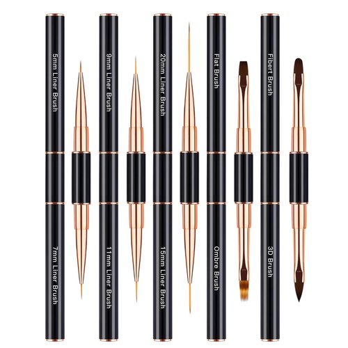 Qzqetet Nail Art Brushes Set - Professional 5pcs Double-Ended Acrylic Nail Art Brushes Liner Detail Thin Brushes For Drawing Design Brushes Gel Builder Brushes 3D Nail Art Tools (black)