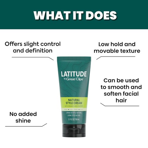 Great Clips Latitude Natural Style Cream - Men's Hair Gel for Low Hold & Shine | 5.1oz