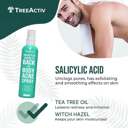 Back Acne Spray by [Brand Name] - Fast-Drying Tea Tree Oil & Aloe Mist with 2% Salicylic Acid | 4 fl oz