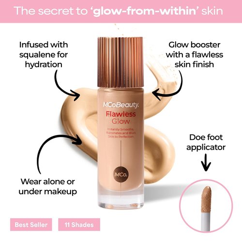 MCoBeauty Flawless Glow Luminous Skin Filter - 4-in-1 Primer & Highlighter - Dewy Tint Face Makeup with Squalane & Vitamin E - Vegan & Cruelty Free