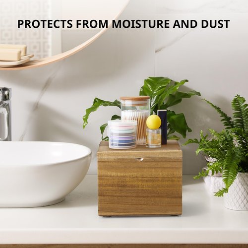 CMLKLZD Disposable Face Towel Holder, Acacia Wood Box Compatible with Clean Towels XL(NOT Included), Wooden Container for Cleansing Facial Dry Wipes, Face Towelettes Bathroom Counter Storage