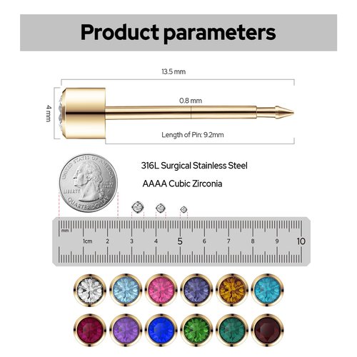 SugarTang Ear Piercing Kit Gold 4mm with Safety Back Disposable Ear Piercing Gun Kit 2 Pack Made in 316L Surgical Stainless Steel | At Home Self Ear Piercer Kit with Preloaded Ear Stud （Peacock Blue）