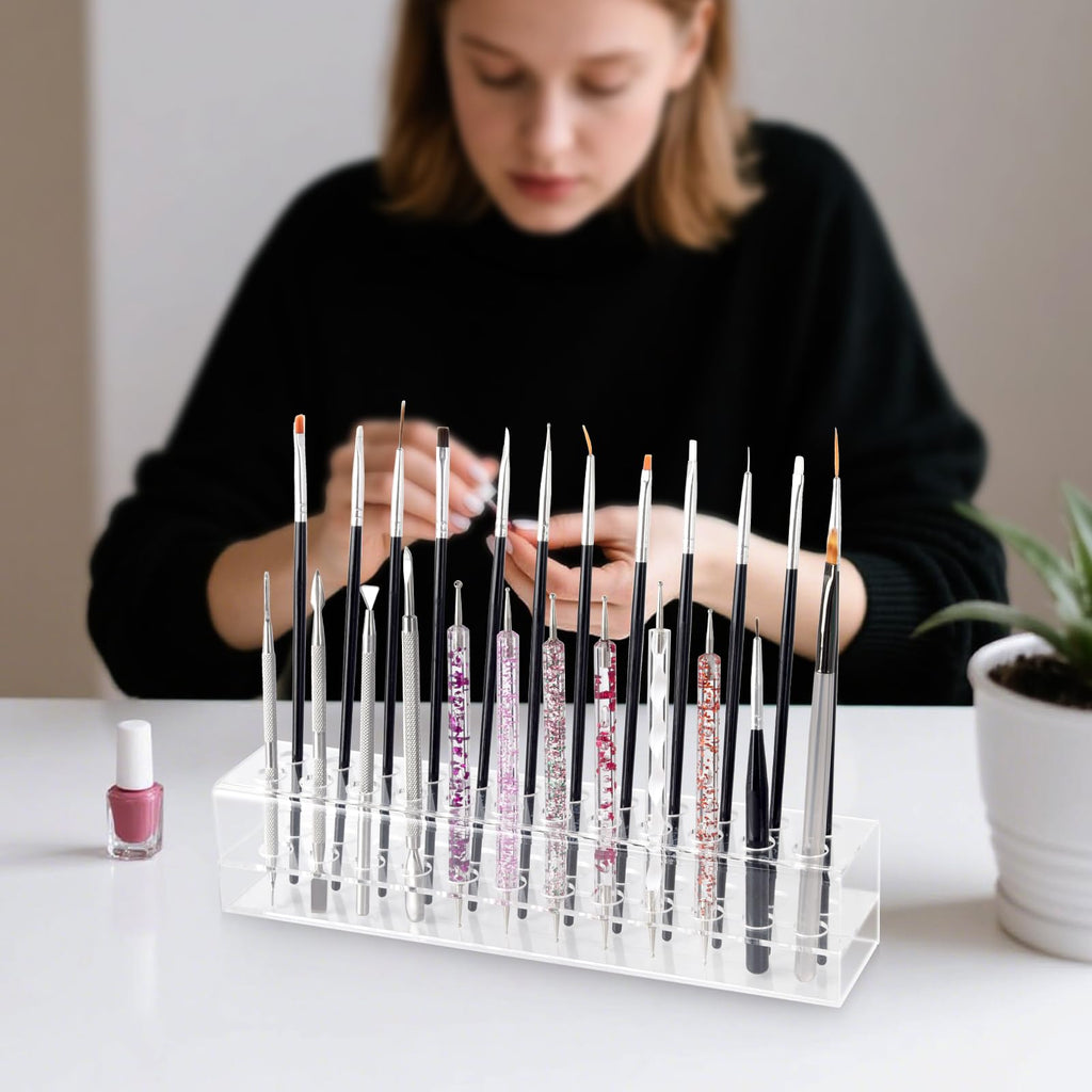 Wiojtry Nail Art Tool Organizer, Nail Brush Holder, Nail Technician Gifts, Storage for Storing Pro Beauty Finger Nailcare Art Kit Tools Makeup Display Case Refillable Container Holder Organization