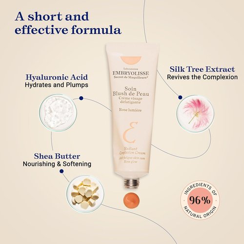 Embryolisse Radiant Complexion Cream - Illuminating Makeup & Moisturizer with Hyaluronic Acid, 1.01 Fl. Oz.
