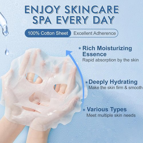 KONEUK 14 Pack Hydrating Sheet Face Masks - Ideal for Dry Skin | Perfect Facial Mask Gift Set