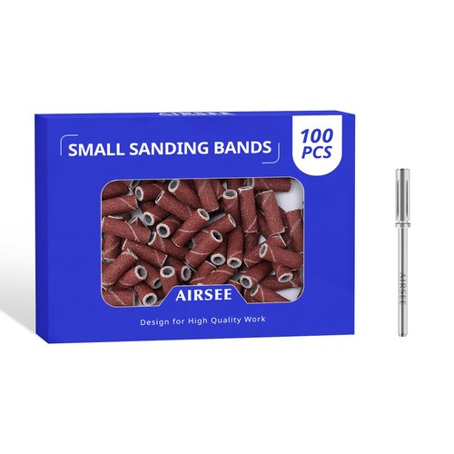 AIRSEE 100pcs Small Sanding Bands Nail Drill Bits 240 Fine Grit Nail File Attachments with 3.1mm Mandrel Bit for Acrylic Nail Gel Removing Shaping & Polishing Manicure & Pedicure Tools, Brown