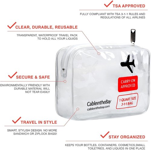 Skiennix TSA Approved Clear Travel Toiletry Bag | Quart-Sized Zippered Design for Airport Compliance