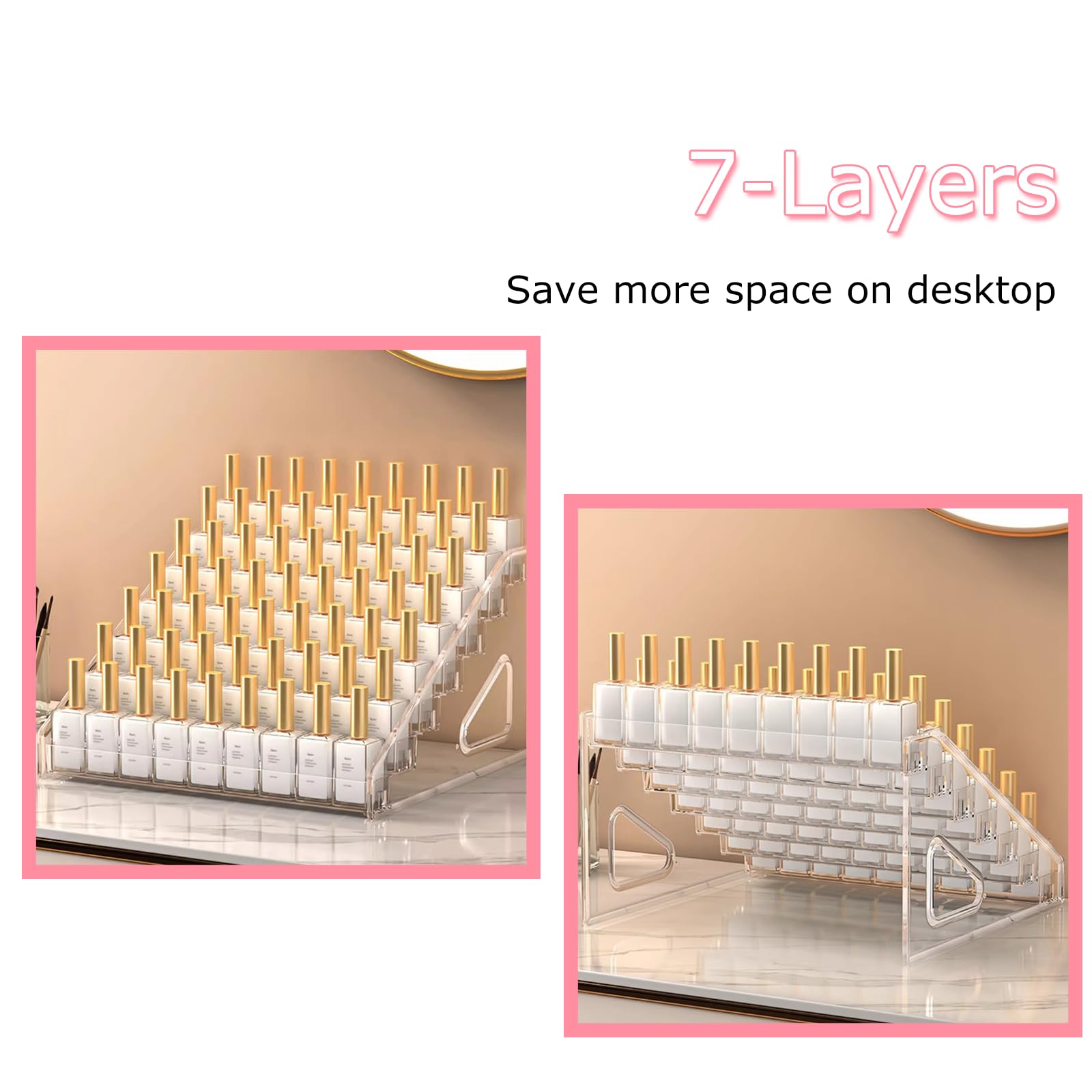 YANMAKE 7-Tier Nail Polish Organizer Rack, 2 Pack Storage Holder Stand for Sunglass Organizer, Greeting Card, Postcard Storage Shelf