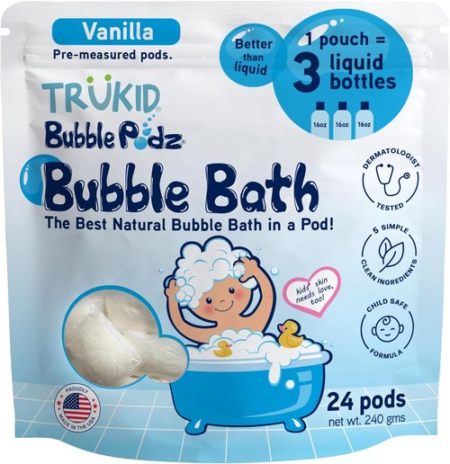 TruKid Bubble Podz - Tear-Free Bubble Bath for Kids & Toddlers | Gentle, Non-Toxic, Vanilla Scent (24 Podz)