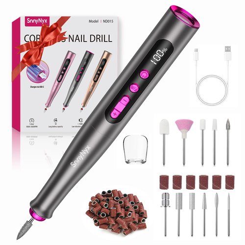 SnnyNyx Electric Nail Drill Professional, 35000RPM Cordless Acrylic Nail Kit for Nail Polish Remover, Electric Nail File Buffer Grinder, Nail Filer Electric Manicure and Pedicure kit (Matte Gray)
