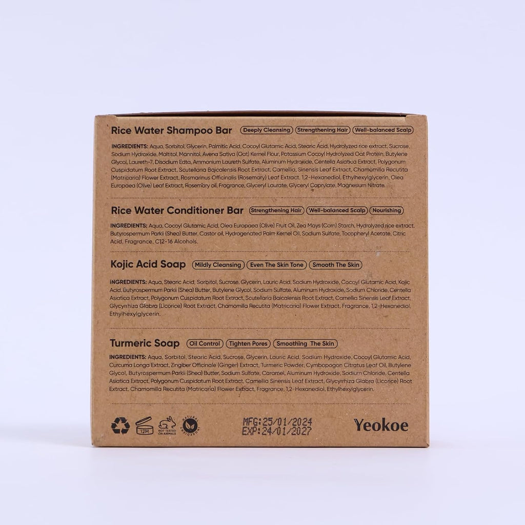 Yeokoe Turmeric Soap Bar & Rice Water Shampoo Conditioner Set - Deep Cleansing, Spa Gifts for Women