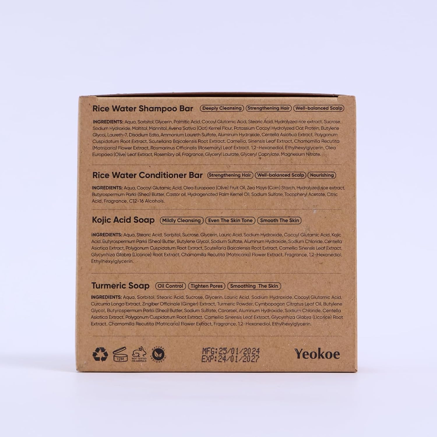 Yeokoe Turmeric Soap Bar & Rice Water Shampoo Conditioner Set - Deep Cleansing, Spa Gifts for Women