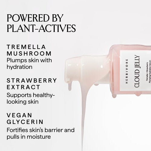 HERBIVORE Cloud Jelly Plumping Hydration Serum | Tremella Mushroom + Strawberry Extract, Lightweight, Deep Hydration for All Skin Types | Vegan, Plant-Based + Cruelty-Free, 30 mL / 1 oz