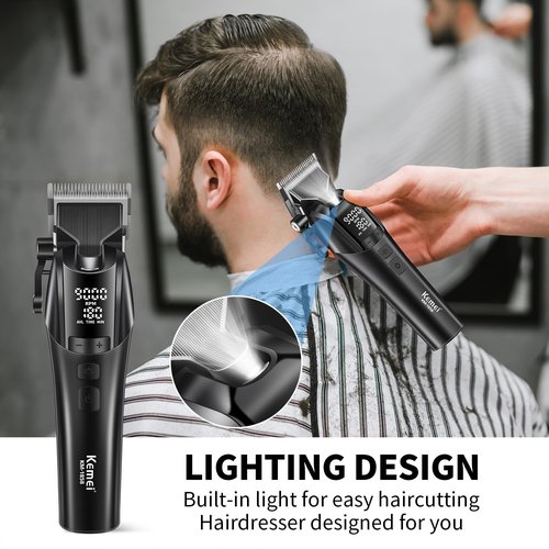 KEMEI Professional Hair Clippers for Men, Cordless Hair Cutting Kits，Rechargeable Hair & Beard Trimmer Barber Clippers, KM-1858
