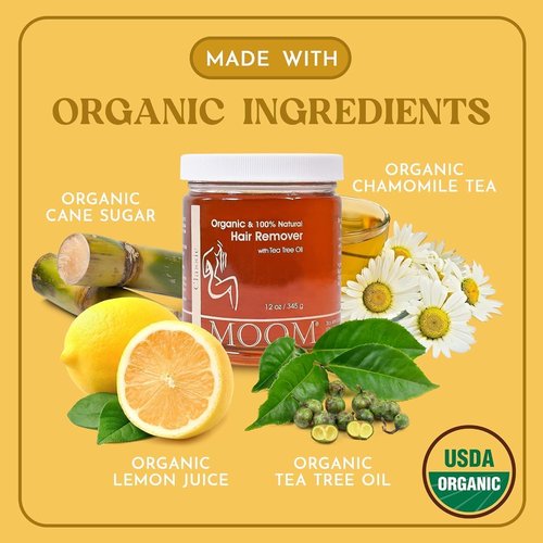 MOOM USDA Organic Sugar Wax Hair Removal for Women & Men – 12 oz Wax (2 Pack), Sugaring Hair Wax with Tea Tree Oil - Body, Leg & Facial wax - Soft Wax for Sensitive Skin (Strips & Sticks Not Included)